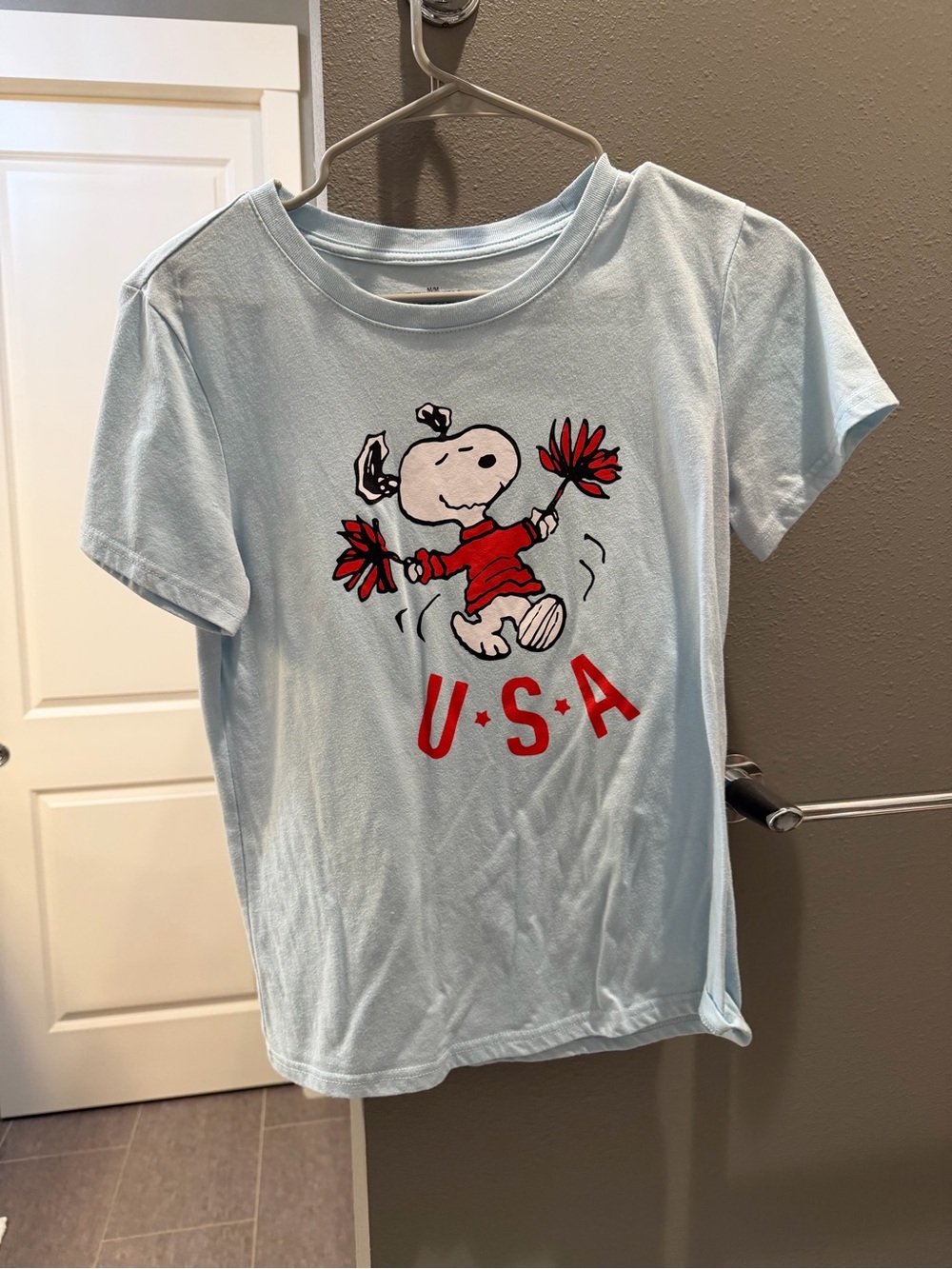 Peanuts Light Blue Snoopy USA Cheer Graphic Tee